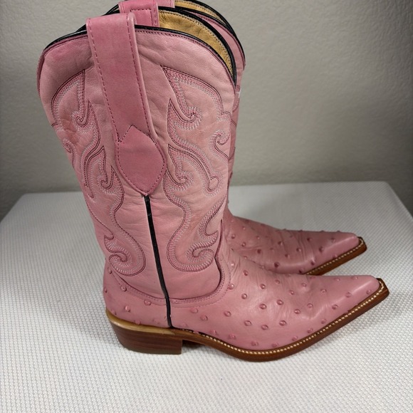 Los Altos Versace Square Toe Ostrich Pink Wide Cowboy Western Boots Size 5 - Picture 4 of 10